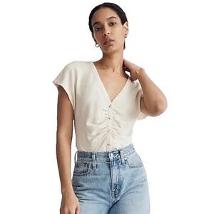 Madewell Linen Top Women Extra Large Cream Ruched Coastal Elevated Minimalist